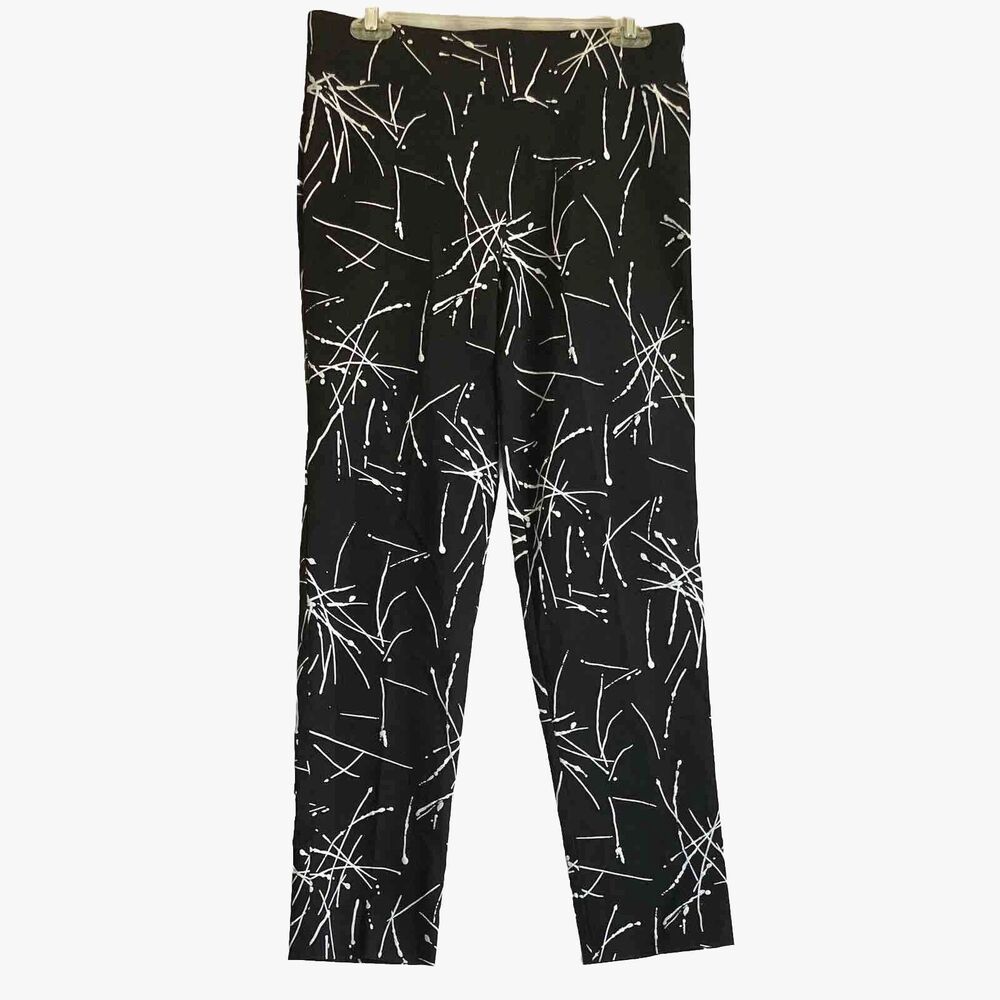 Crazy Larry Pants Women’s 10 Black White Paint Splatter Straight Leg High Rise